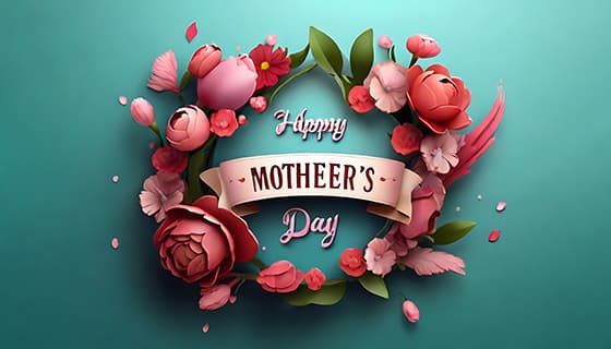 多彩漂亮花卉和 happy mother’s day 字母设计母亲节背景图片素材(JPG)