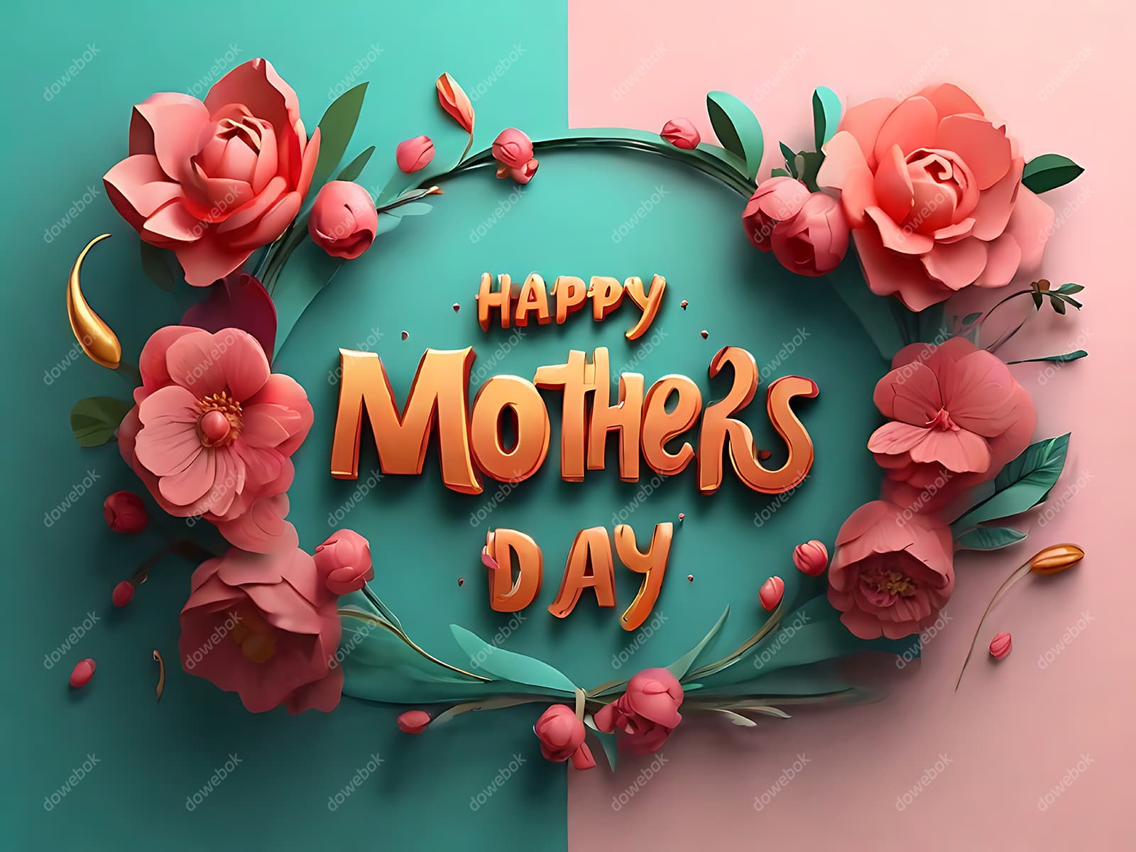 多彩漂亮花卉和 happy mother’s day 字母设计母亲节背景图片素材(JPG)