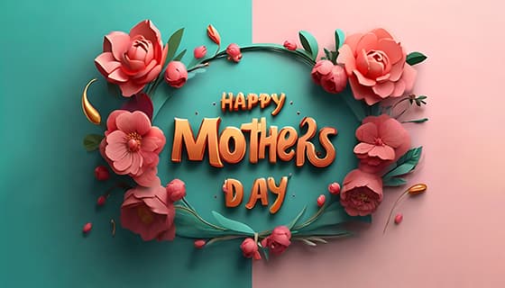 多彩漂亮花卉和 happy mother’s day 字母设计母亲节背景图片素材(JPG)