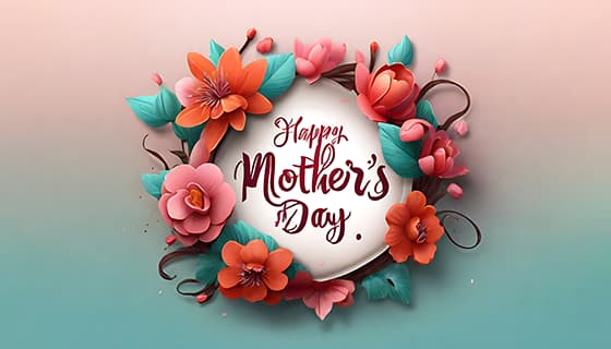 多彩漂亮花卉和 happy mother’s day 字母设计母亲节背景图片素材(JPG)