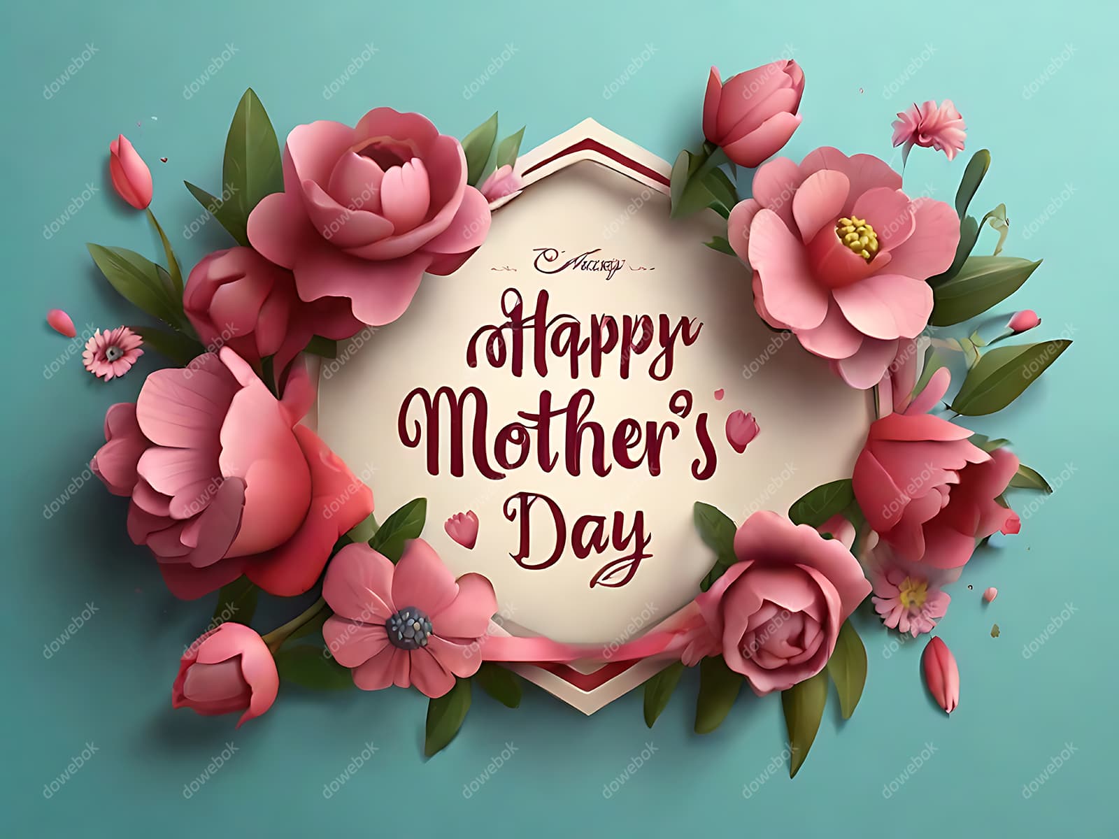 多彩漂亮花卉和 happy mother’s day 字母设计母亲节背景图片素材(JPG)