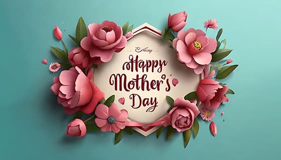 多彩漂亮花卉和 happy mother’s day 字母设计母亲节背景图片素材(JPG)