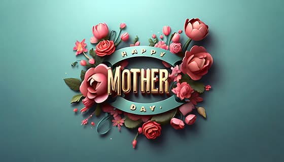 多彩漂亮花卉和 happy mother’s day 字母设计母亲节背景图片素材(JPG)