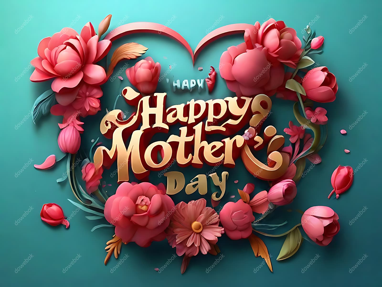 多彩漂亮花卉和 happy mother’s day 字母设计母亲节背景图片素材(JPG)