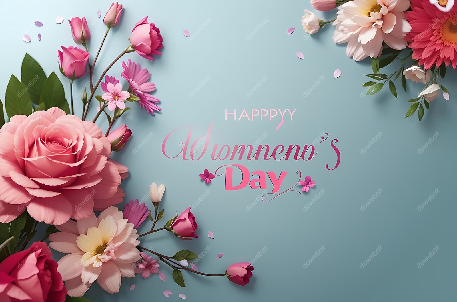 多彩漂亮花卉和 happy mother’s day 字母设计母亲节背景图片素材(JPG)