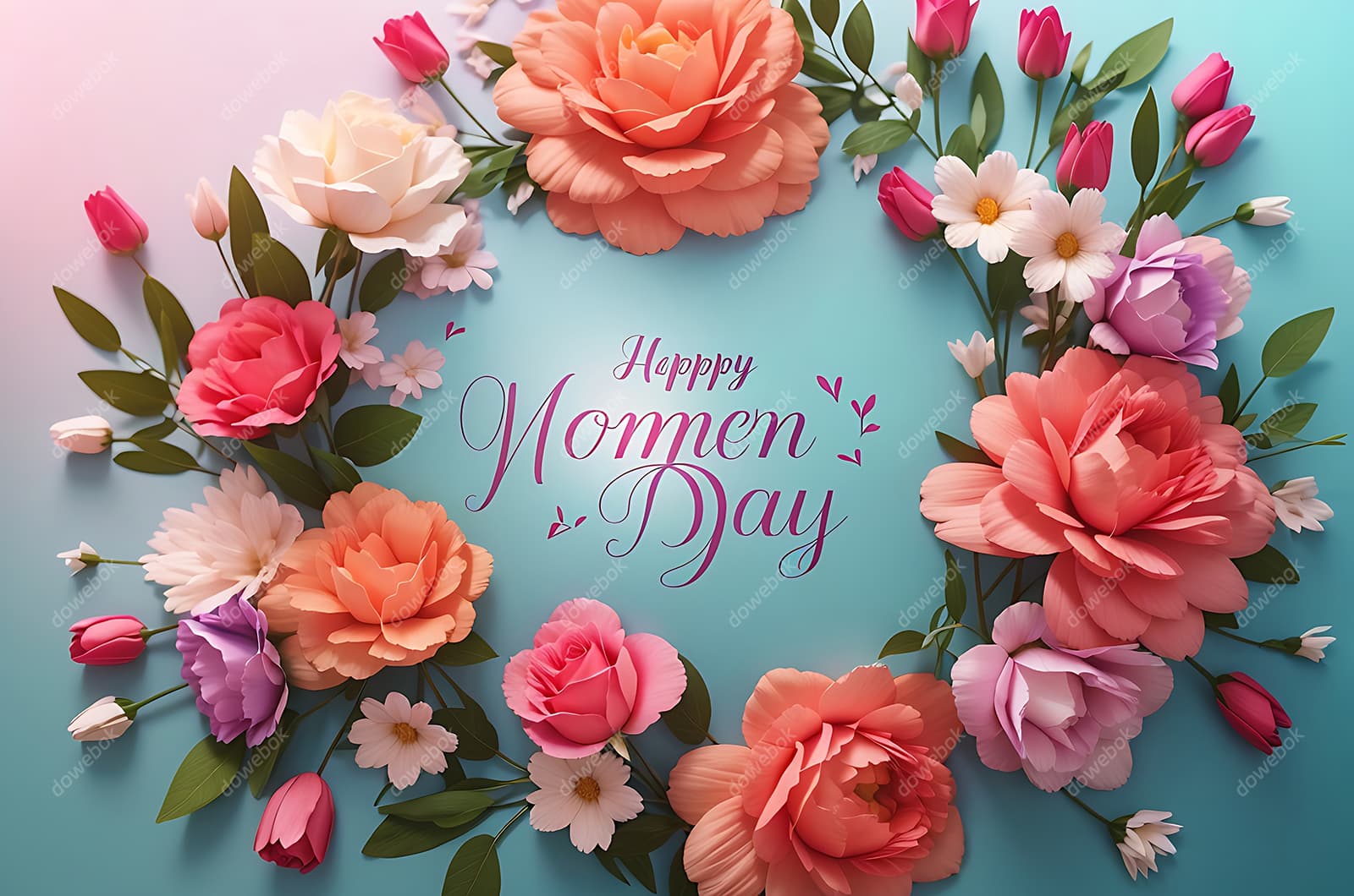 多彩漂亮花卉和 happy mother’s day 字母设计母亲节背景图片素材(JPG)