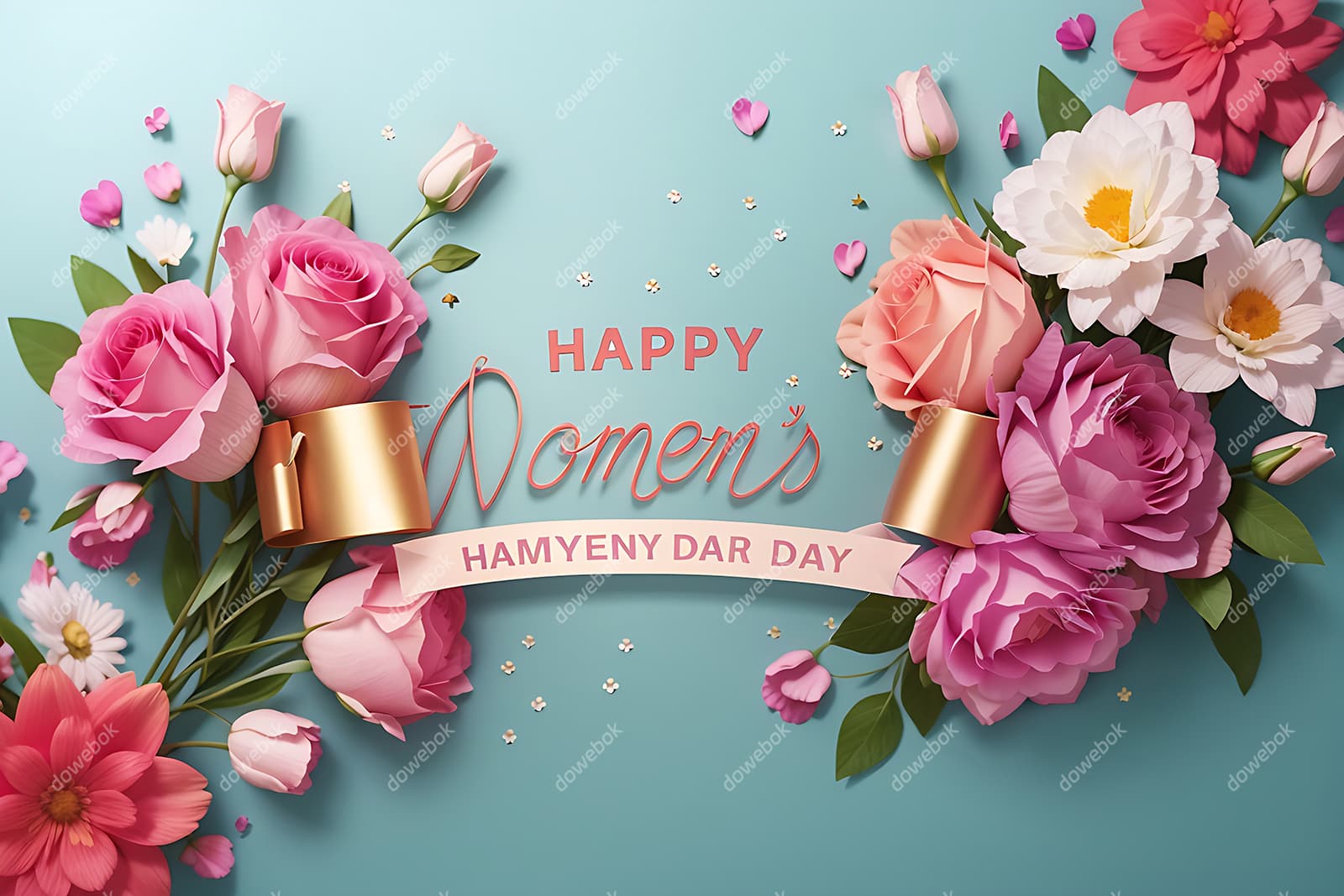 多彩漂亮花卉和 happy mother’s day 字母设计母亲节背景图片素材(JPG)