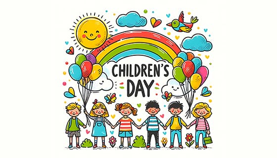 拿着气球庆祝儿童节的小朋友们图片素材(JPG)