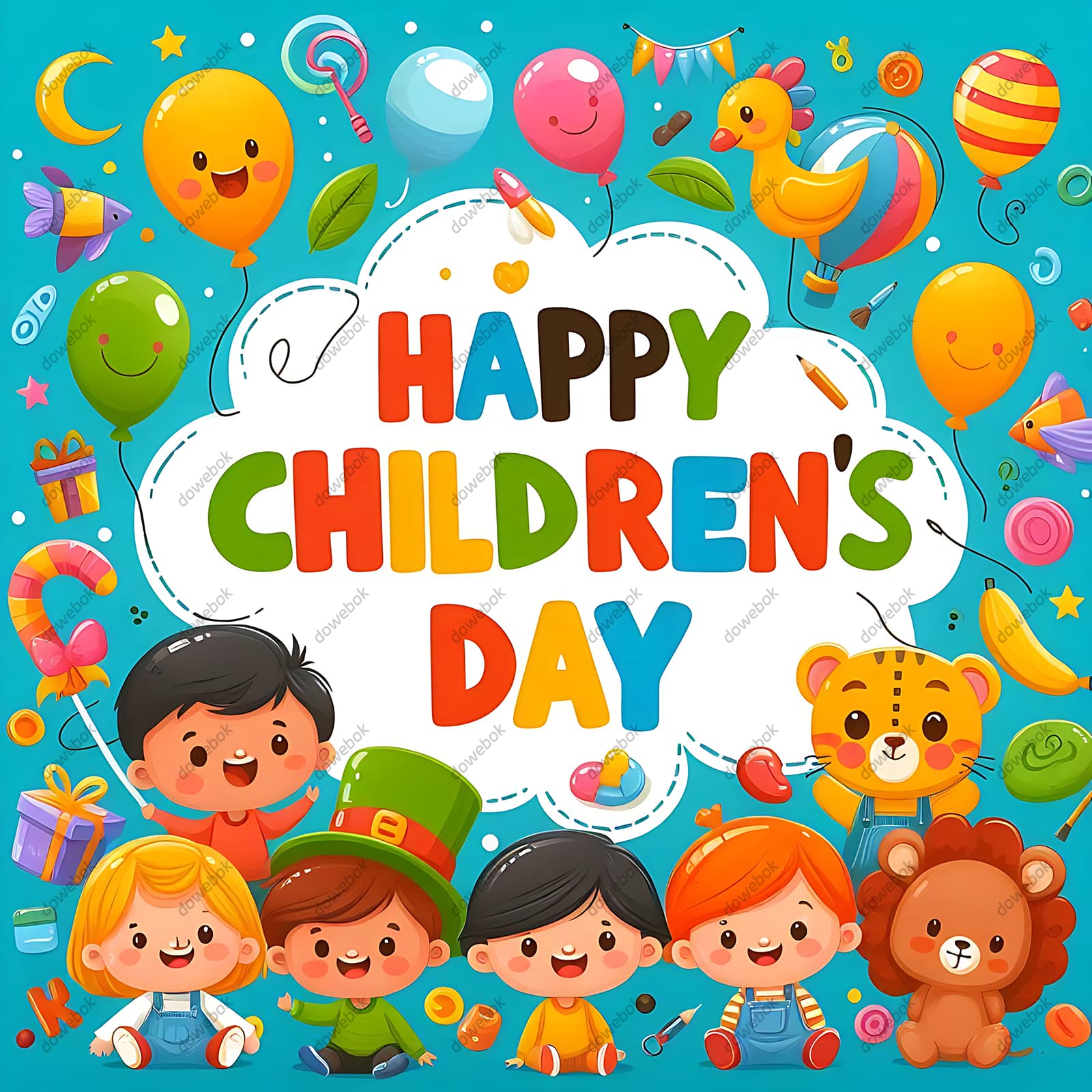 快乐庆祝六一儿童节的小朋友们矢量素材(JPG)
