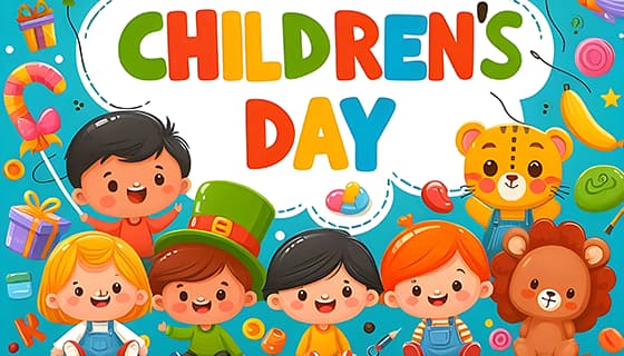 快乐庆祝六一儿童节的小朋友们矢量素材(JPG)