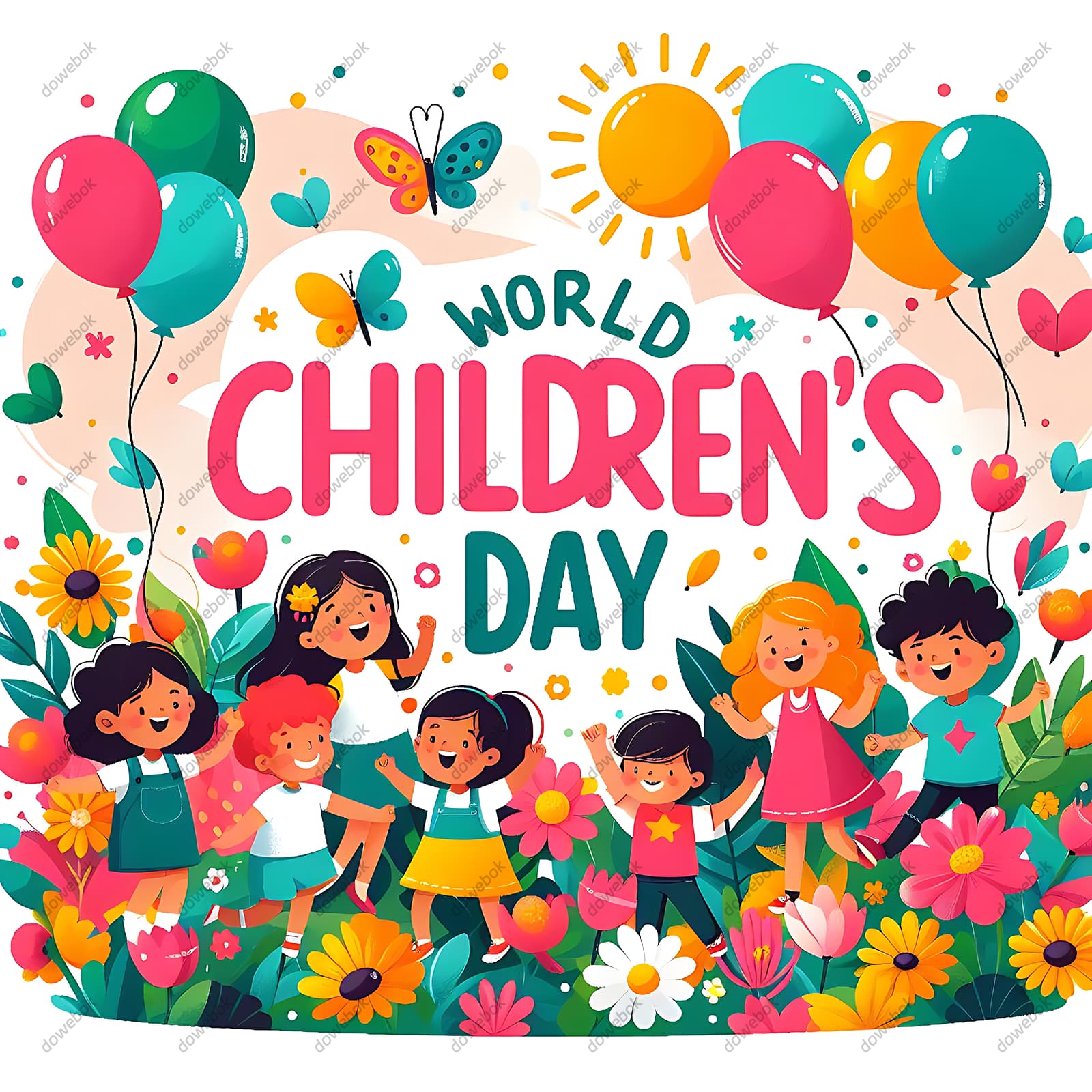 快乐庆祝六一儿童节的小朋友们矢量素材(JPG)