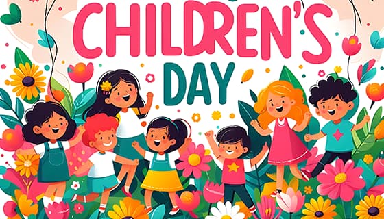 快乐庆祝六一儿童节的小朋友们矢量素材(JPG)