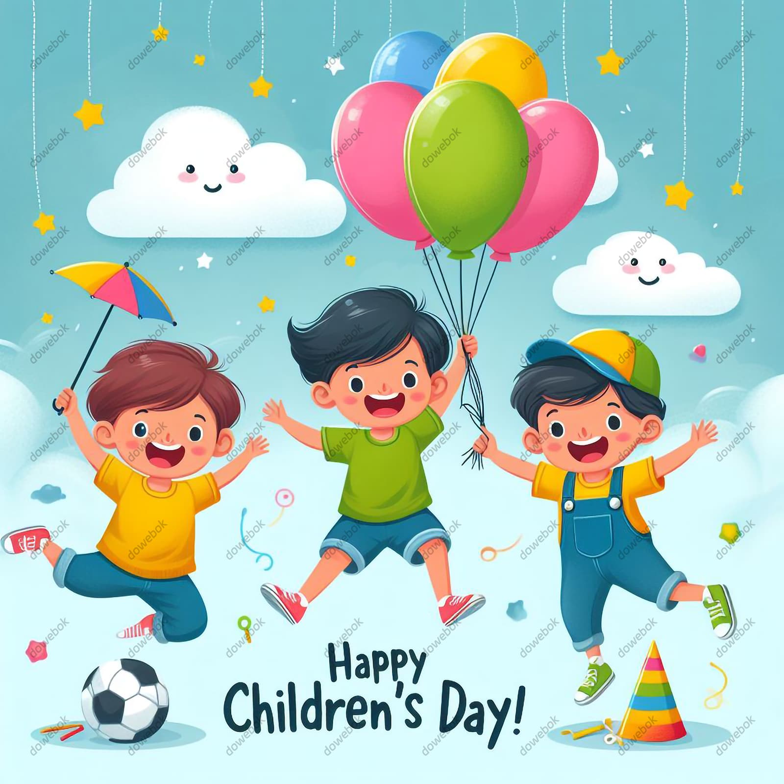 欢快庆祝六一儿童节的小朋友们矢量素材(JPG)