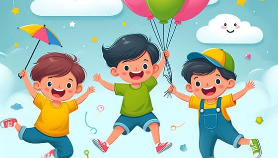 欢快庆祝六一儿童节的小朋友们矢量素材(JPG)