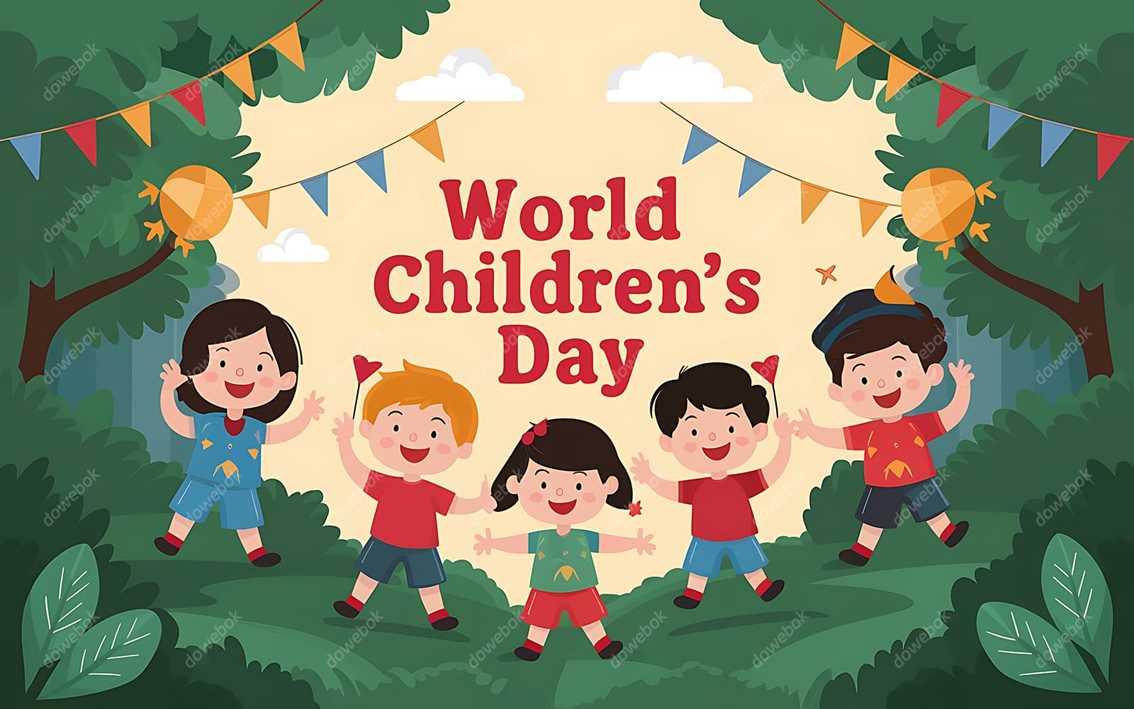 森林里庆祝六一儿童节的小朋友们图片素材(JPG)