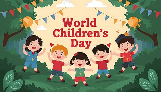 森林里庆祝六一儿童节的小朋友们图片素材(JPG)