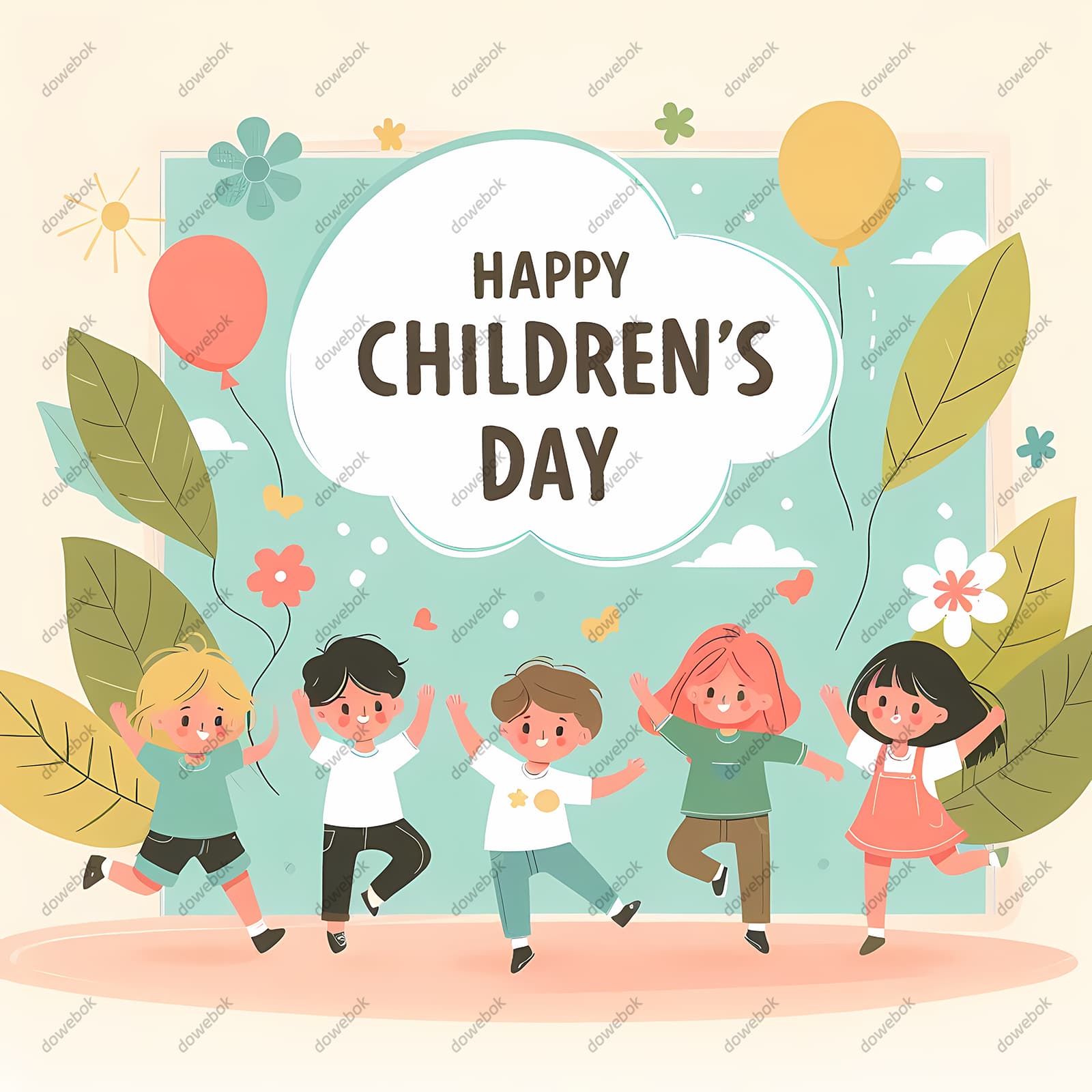 蹦蹦跳跳庆祝六一儿童节的小朋友图片素材(JPG)