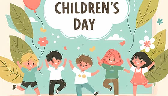 蹦蹦跳跳庆祝六一儿童节的小朋友图片素材(JPG)