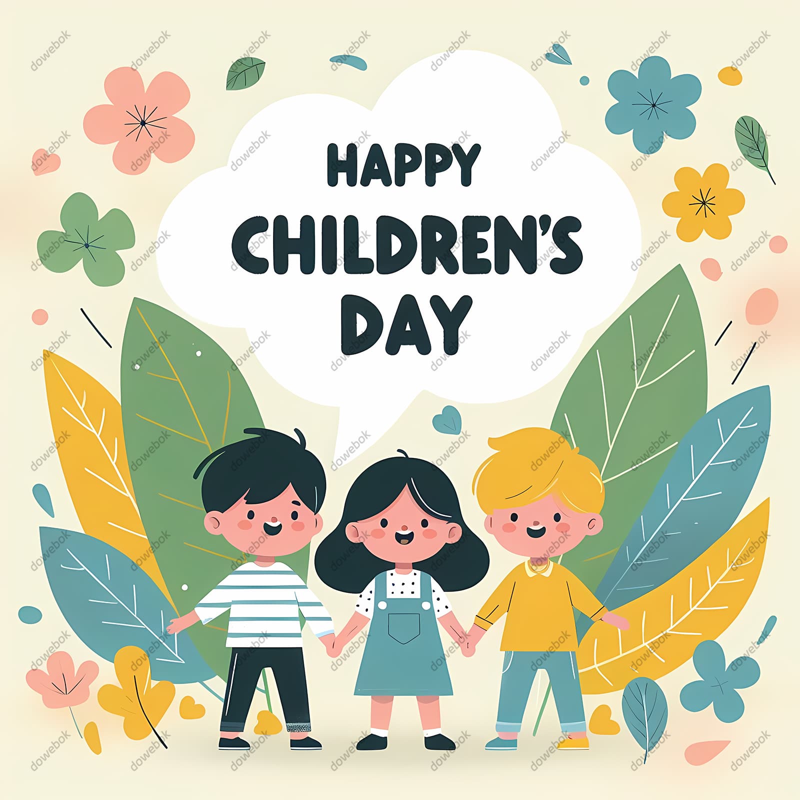 三个小朋友手拉手庆祝六一儿童节图片素材(JPG)