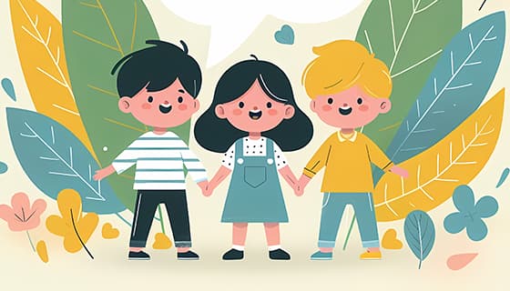 三个小朋友手拉手庆祝六一儿童节图片素材(JPG)