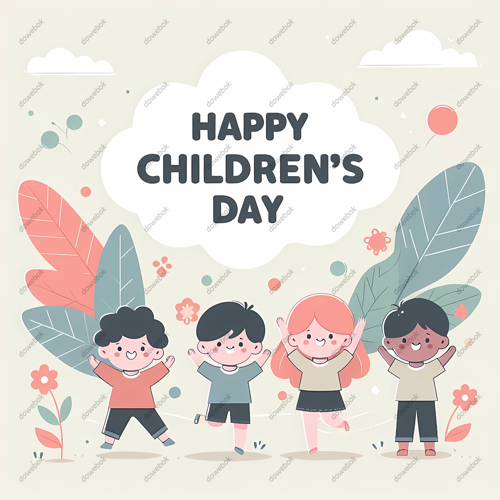 四个小朋友欢快地庆祝六一儿童节图片素材(JPG)