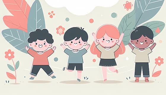 四个小朋友欢快地庆祝六一儿童节图片素材(JPG)