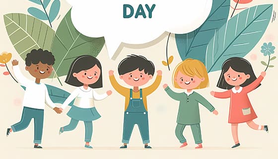 五个小朋友欢快地庆祝六一儿童节图片素材(JPG)