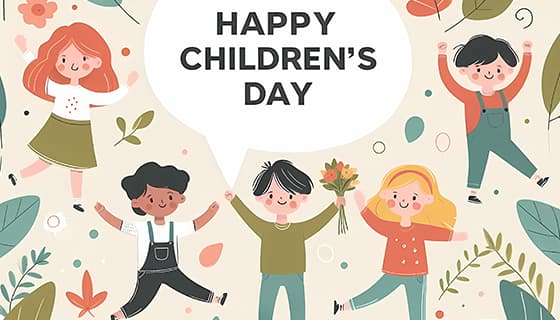 五个小朋友欢快地庆祝六一儿童节图片素材(JPG)