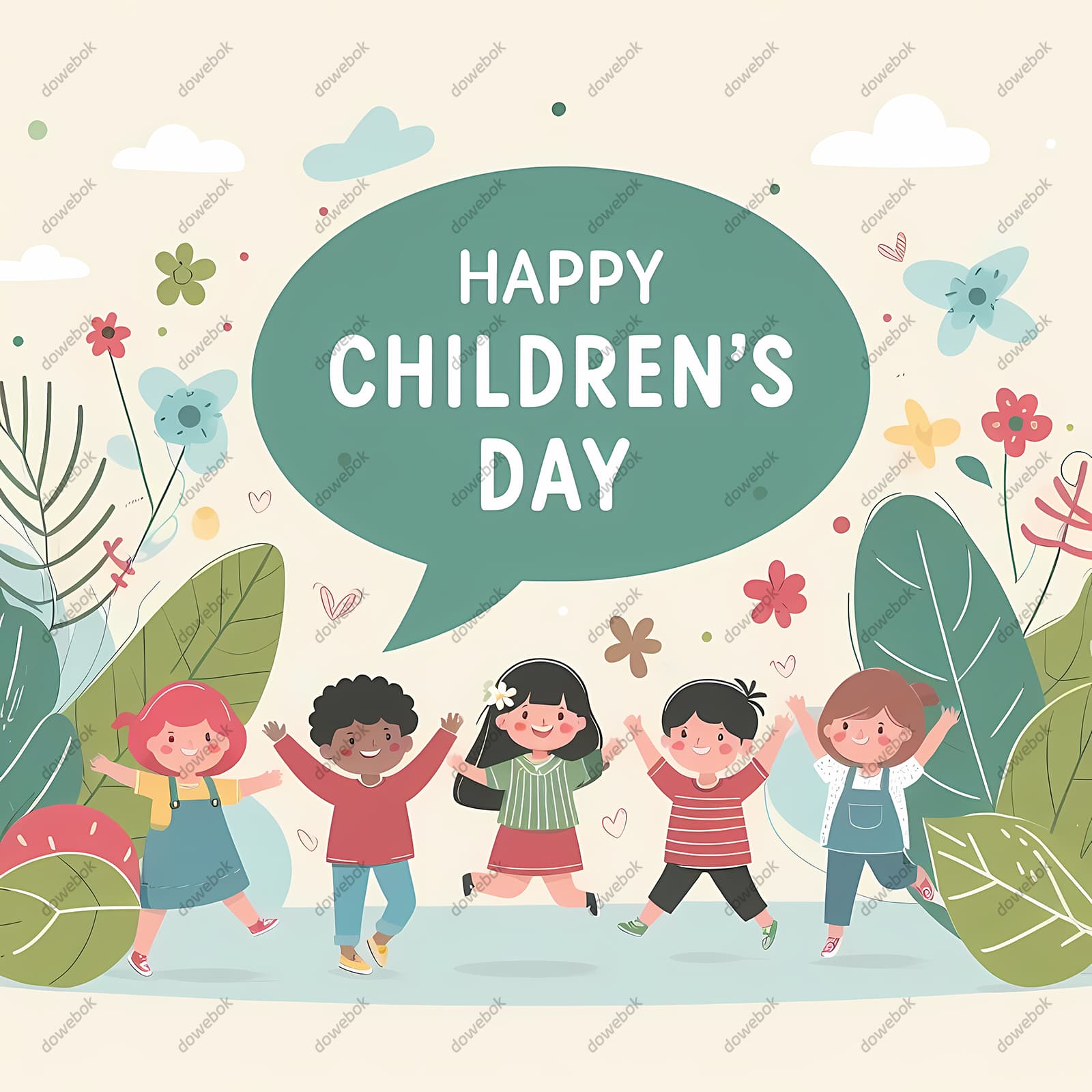 五个小朋友举起双手庆祝六一儿童节图片素材(JPG)