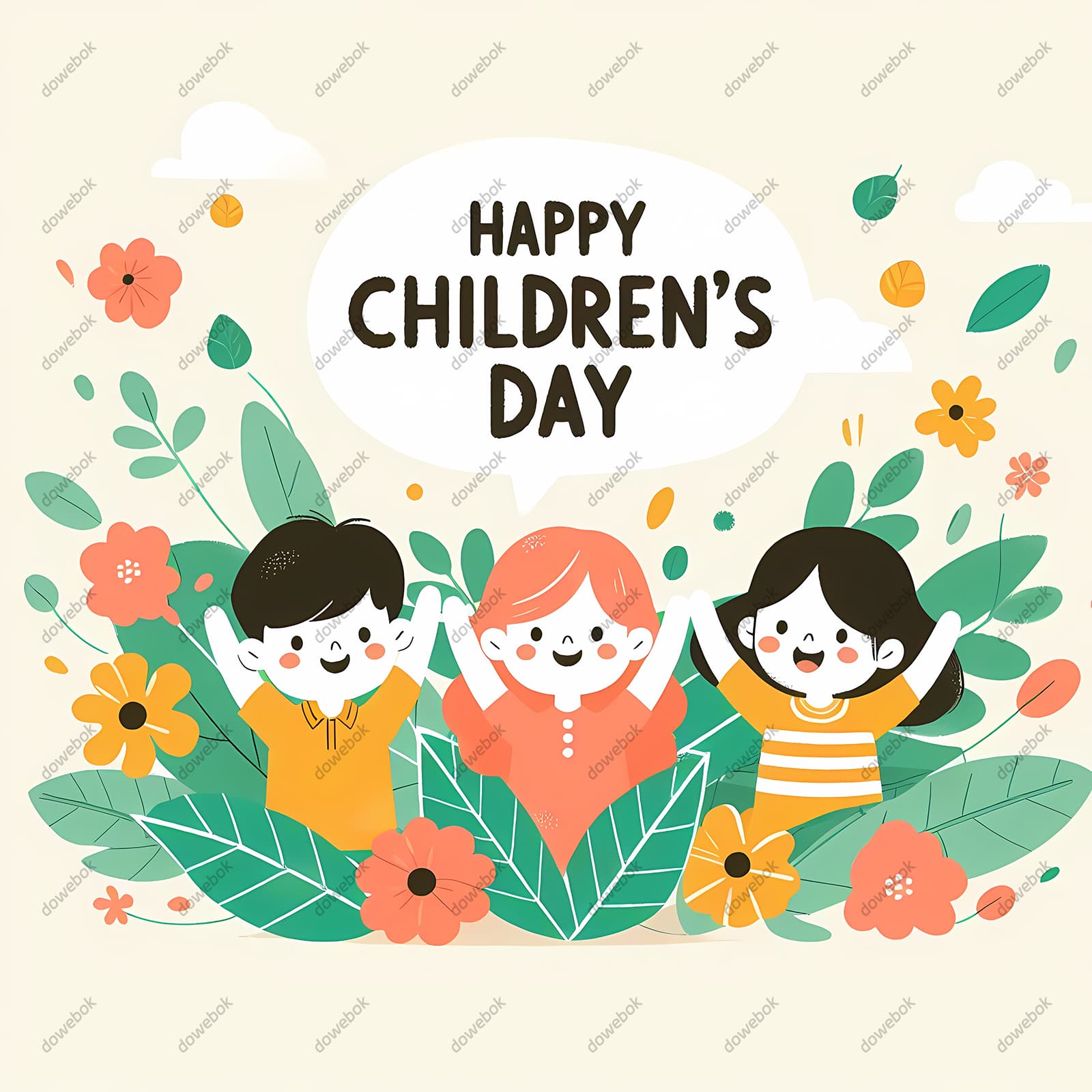 三个小朋友举起双手庆祝六一儿童节图片素材(JPG)