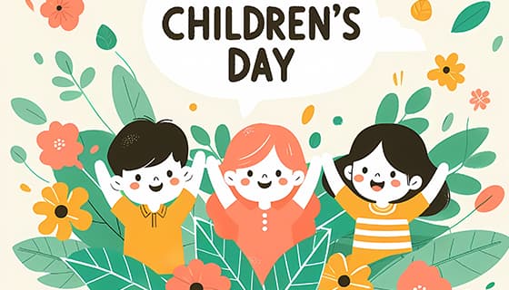 三个小朋友举起双手庆祝六一儿童节图片素材(JPG)