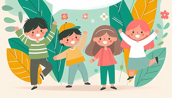 四个小朋友欢快地庆祝六一儿童节图片素材(JPG)