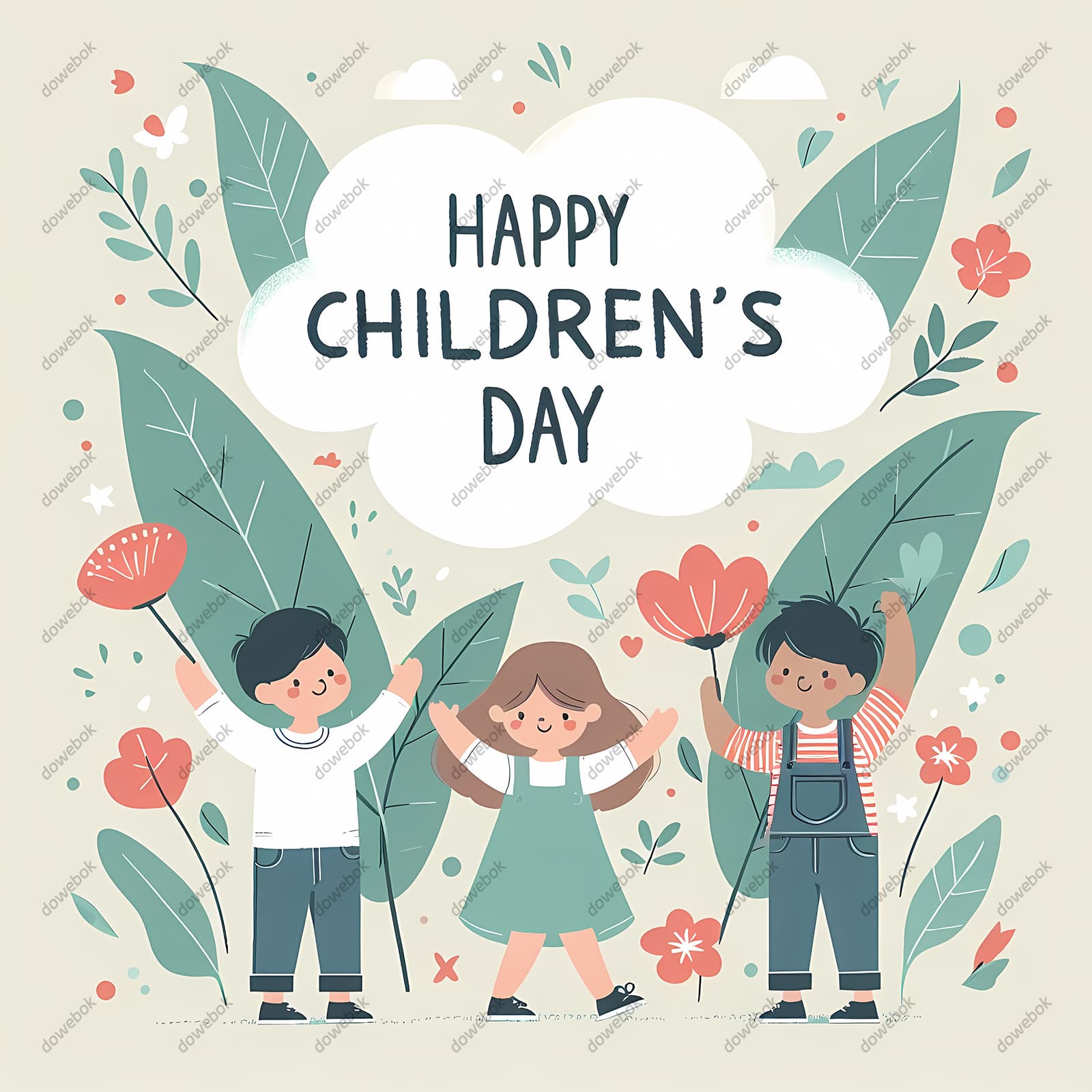 三个小朋友举起双手庆祝六一儿童节图片素材(JPG)