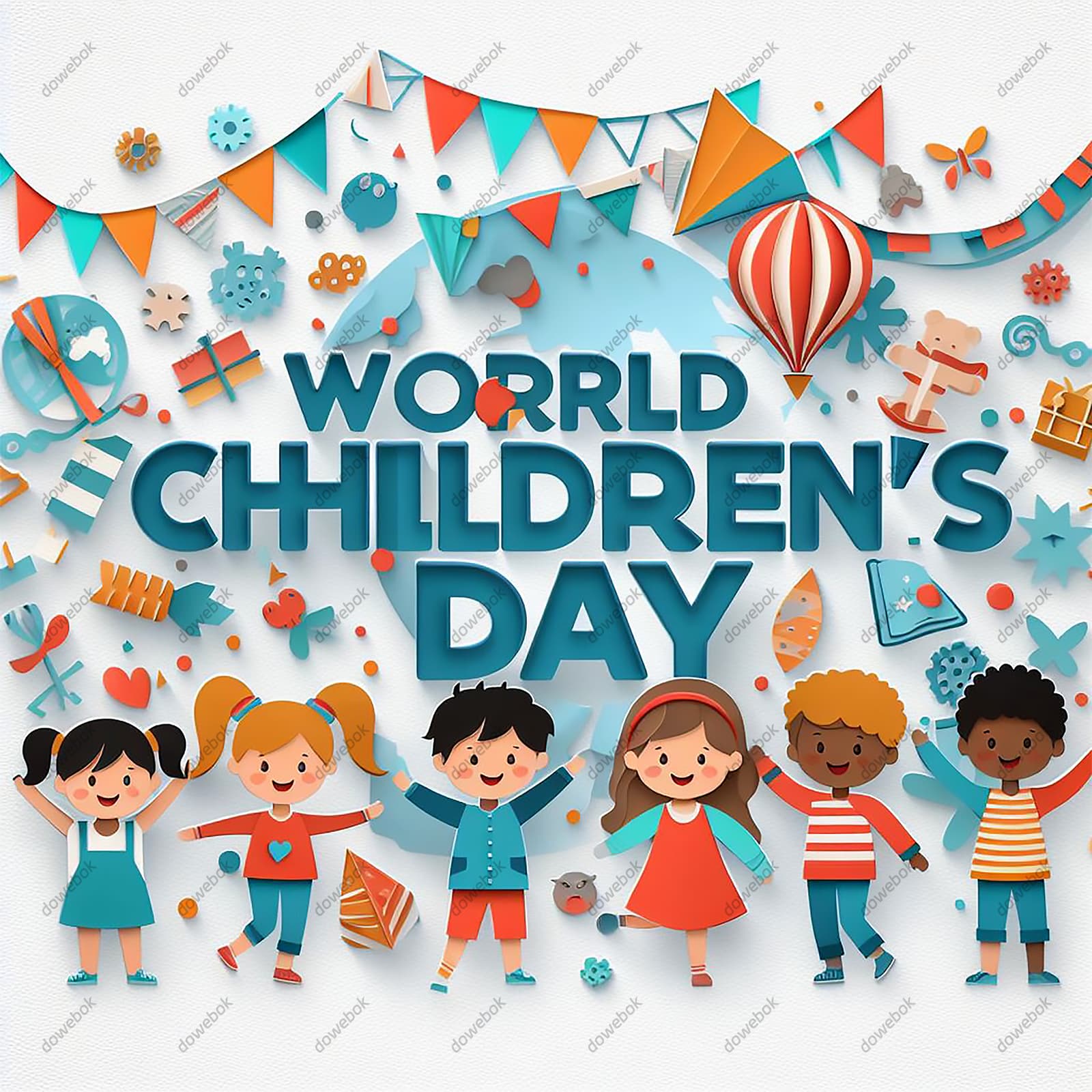 开心庆祝六一儿童节的六个小朋友图片素材(JPG)