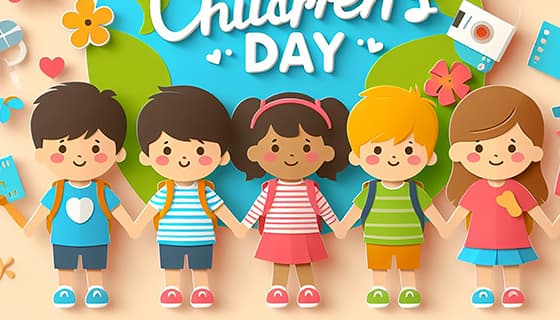 手拉手庆祝六一儿童节的五个小朋友图片素材(JPG)