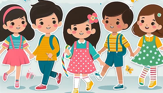 剪纸风格设计庆祝六一儿童节的小朋友图片素材(JPG)