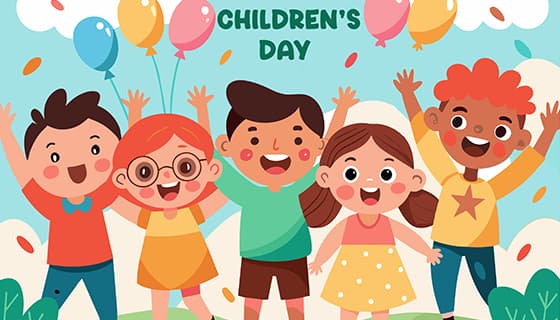 举起双手庆祝六一儿童节的小朋友矢量素材(EPS)