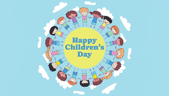 手拉手围着地球庆祝六一儿童节的小朋友矢量素材(EPS)