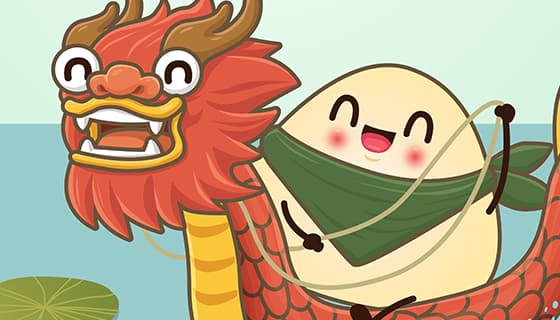 乘坐龙舟的粽子设计端午节海报矢量素材(EPS)