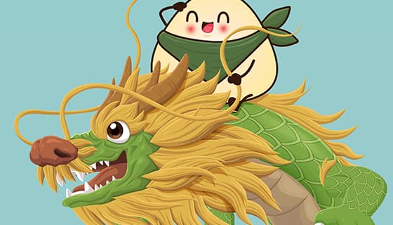 坐在巨龙上的粽子设计端午节海报矢量素材(EPS)