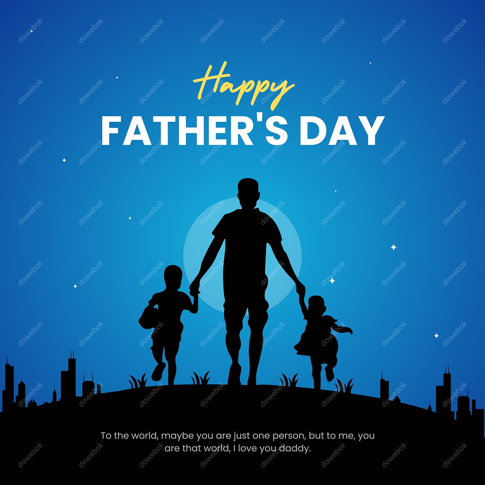 爸爸牵着两个孩子散步设计父亲节背景图片素材(PSD)