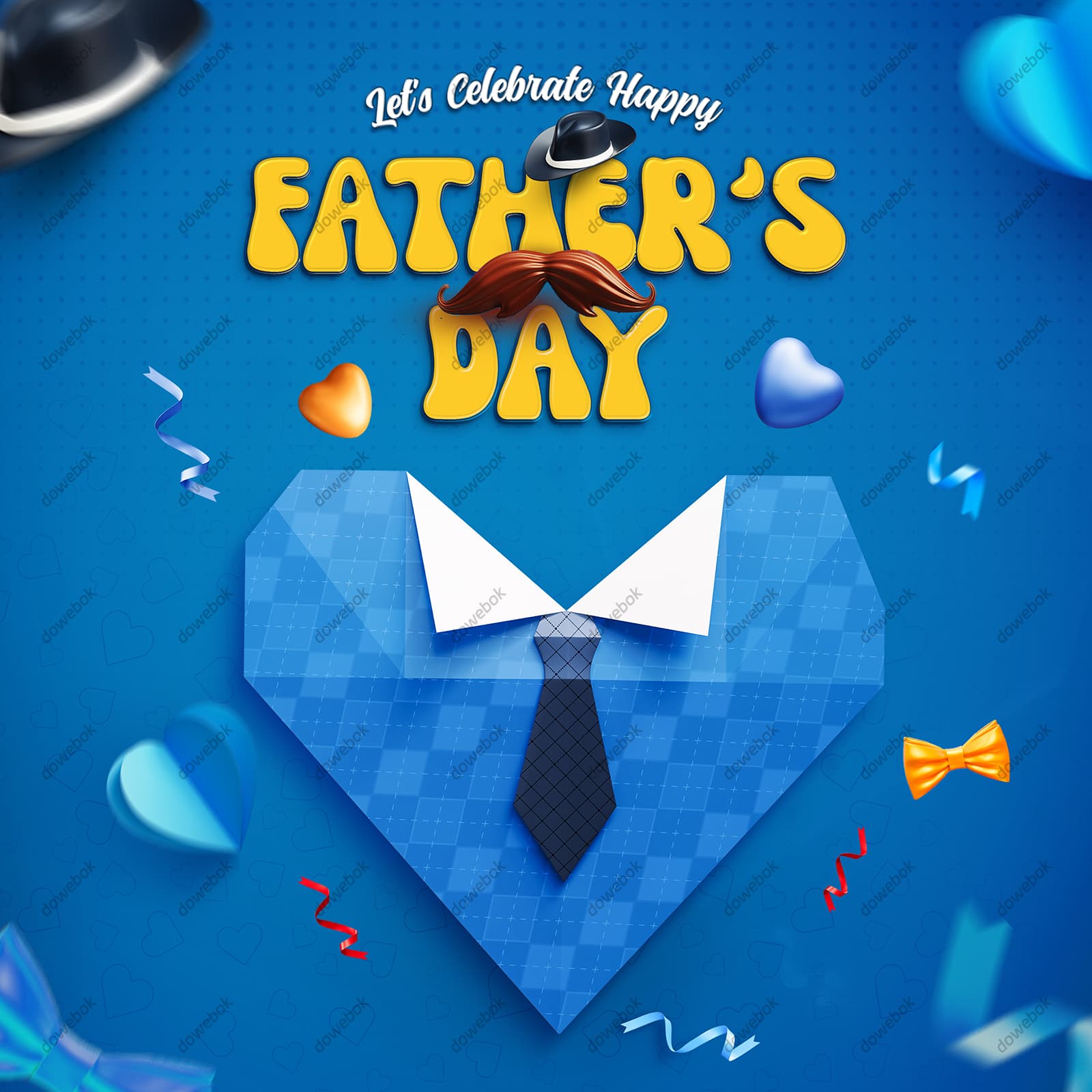 爱心和领带折纸设计父亲节背景图片素材(PSD)