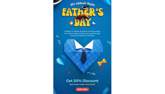 爱心和领带折纸设计父亲节海报素材(PSD)