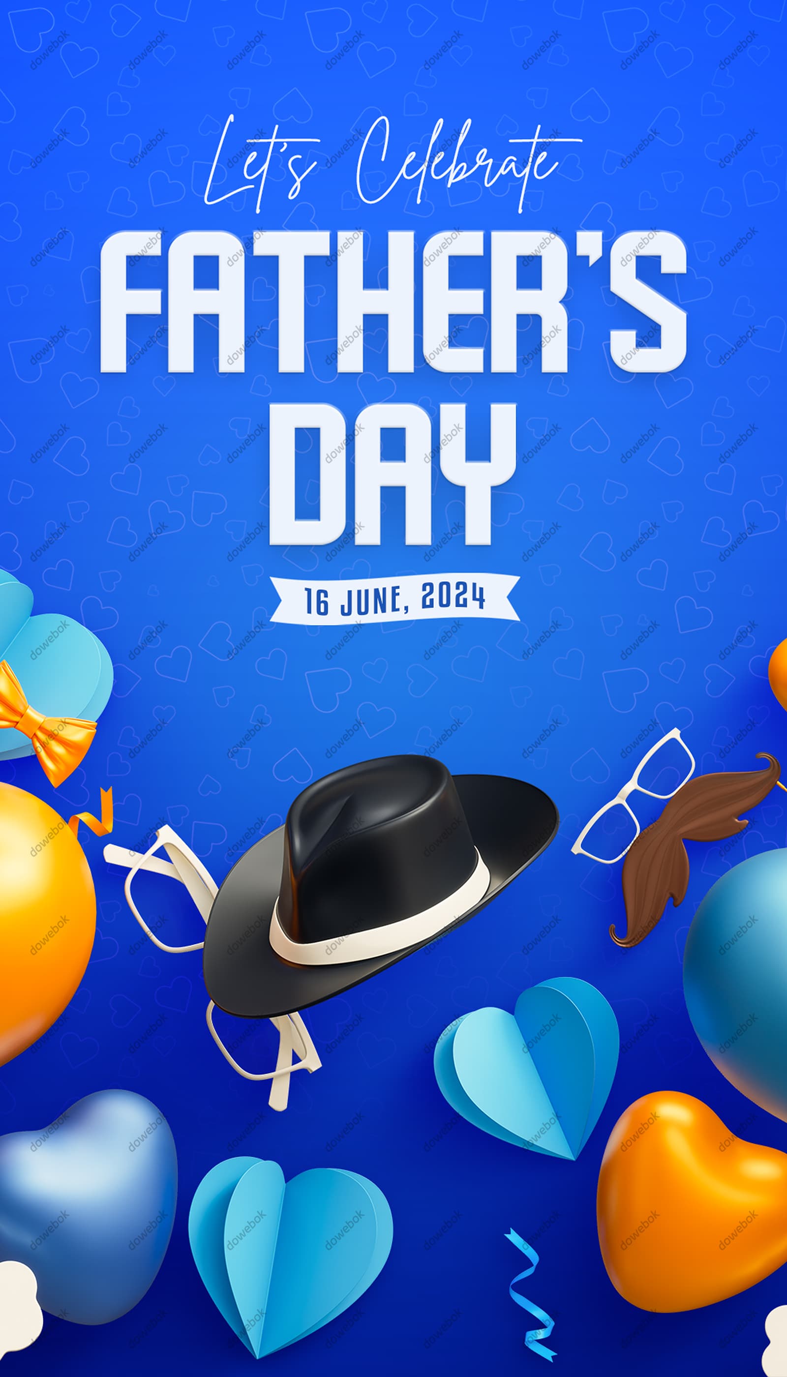 绅士帽气球和爱心折纸等设计父亲节海报素材(PSD)