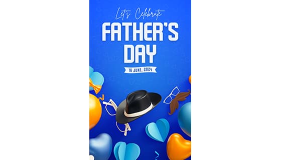 绅士帽气球和爱心折纸等设计父亲节海报素材(PSD)