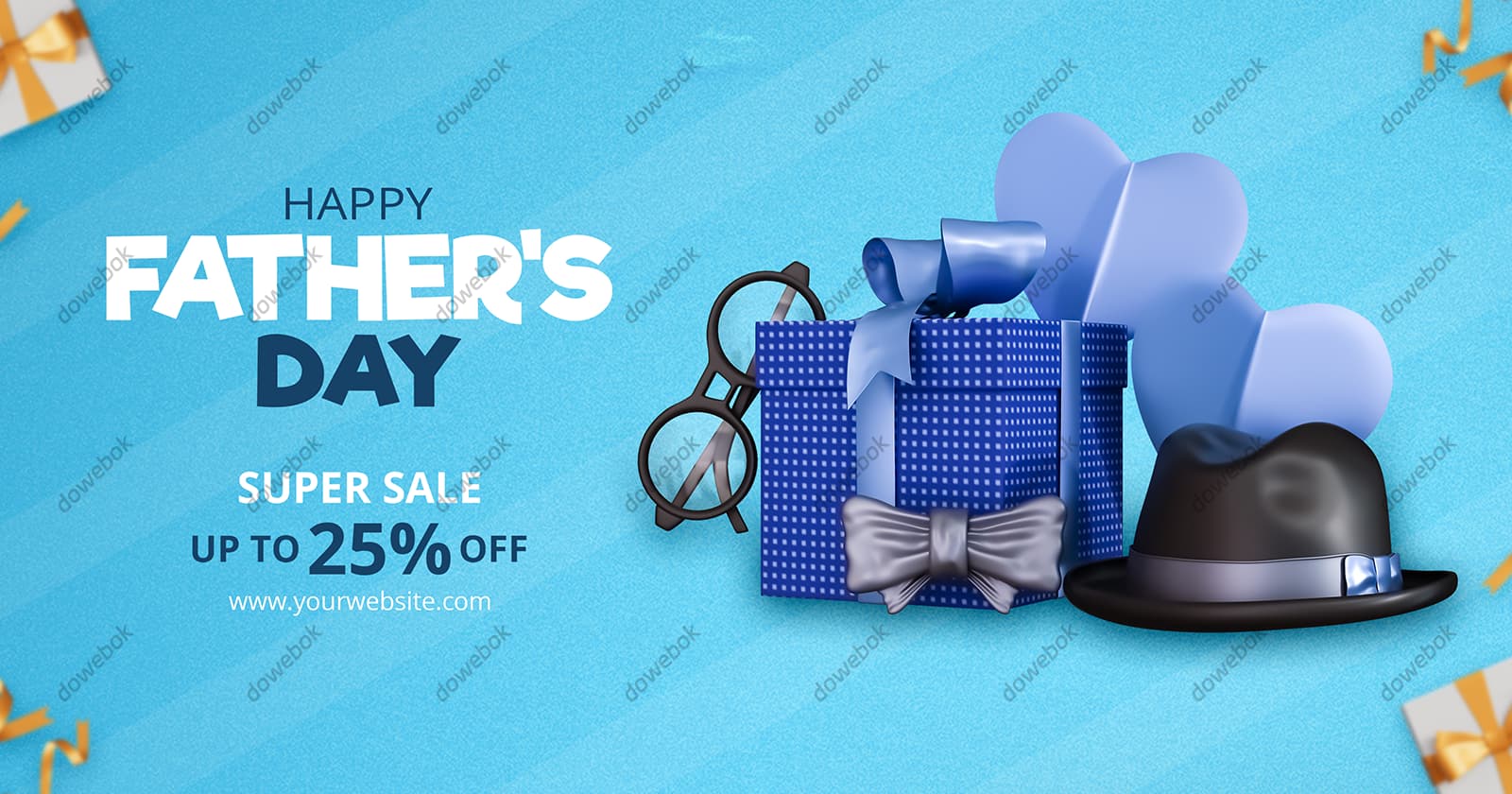礼物绅士帽眼镜等设计父亲节促销背景素材(PSD)