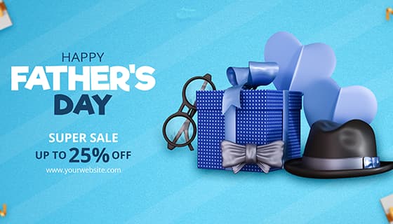 礼物绅士帽眼镜等设计父亲节促销背景素材(PSD)