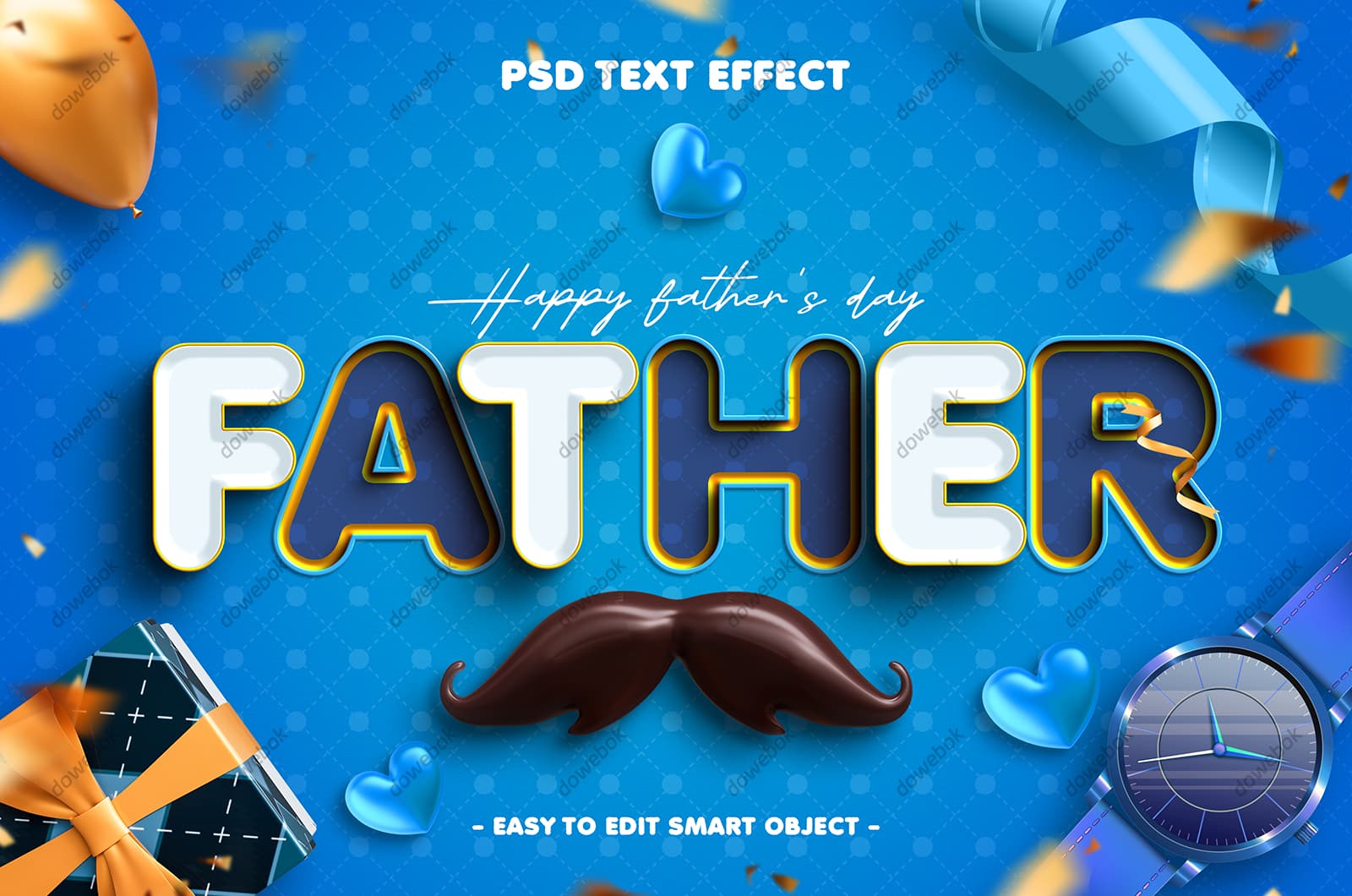 创意father字母和八字胡设计父亲节背景图片素材(PSD)