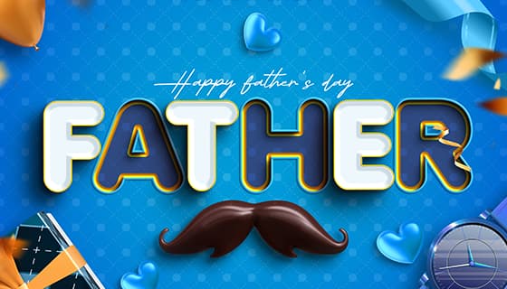 创意father字母和八字胡设计父亲节背景图片素材(PSD)