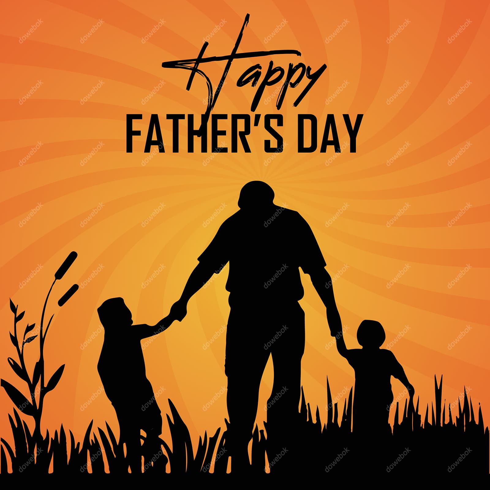 爸爸牵着两个孩子设计父亲节背景图片矢量素材(EPS)